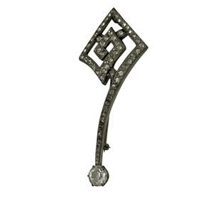 Art Deco Swirl Brooch Clear Rhinestone Pin Silver Tone Vintage Question Mark